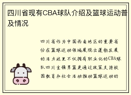 四川省现有CBA球队介绍及篮球运动普及情况